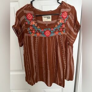 Savanna Jane Brown Top with Colorful Embroidery